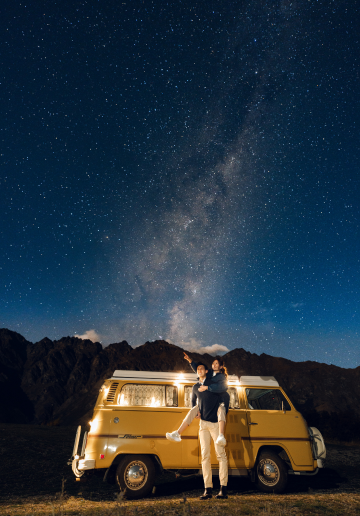 New Zealand Autumn Pre-Wedding Photoshoot Twin Peak Skippers Canyon Alpaca Farm Hilltop Cardrona Night Shoot Kombi Van