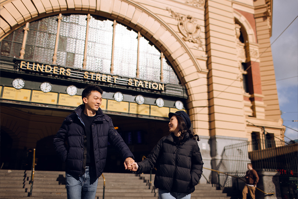 Melbourne Pre-wedding Photoshoot at St Patrick's Cathedral, Flinders Street Railway Station & Flinders Cliffs by Freddie on OneThreeOneFour 8