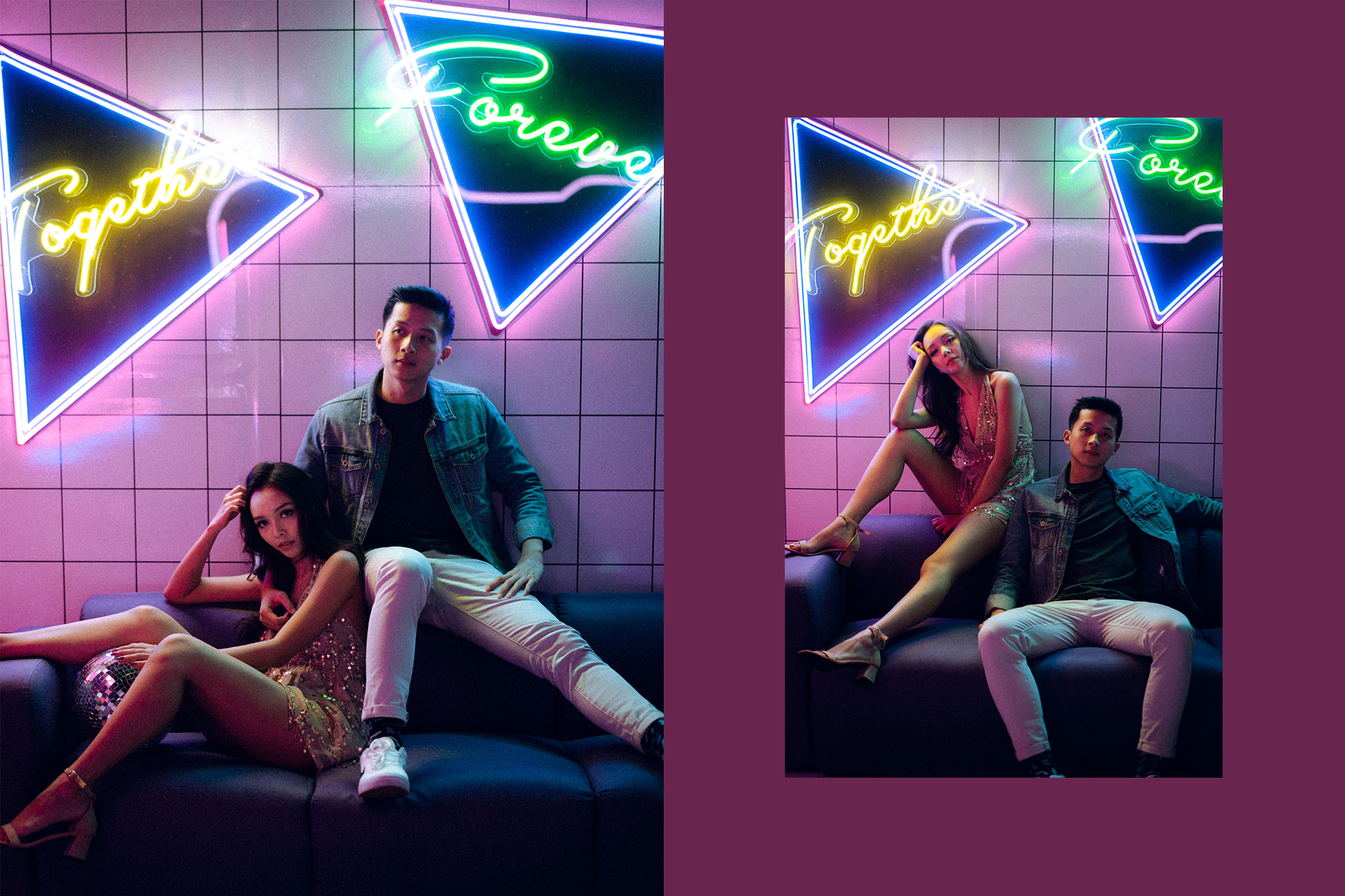 Trippy Disco Themed Casual Couple Photoshoot At A Neon Bar by Samantha on OneThreeOneFour 4