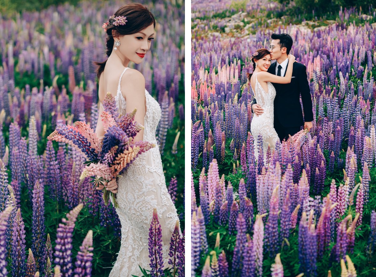 J&J: Pre-wedding at Christchurch Botanic Gardens, snowy mountain and purple lupins by Xing on OneThreeOneFour 10
