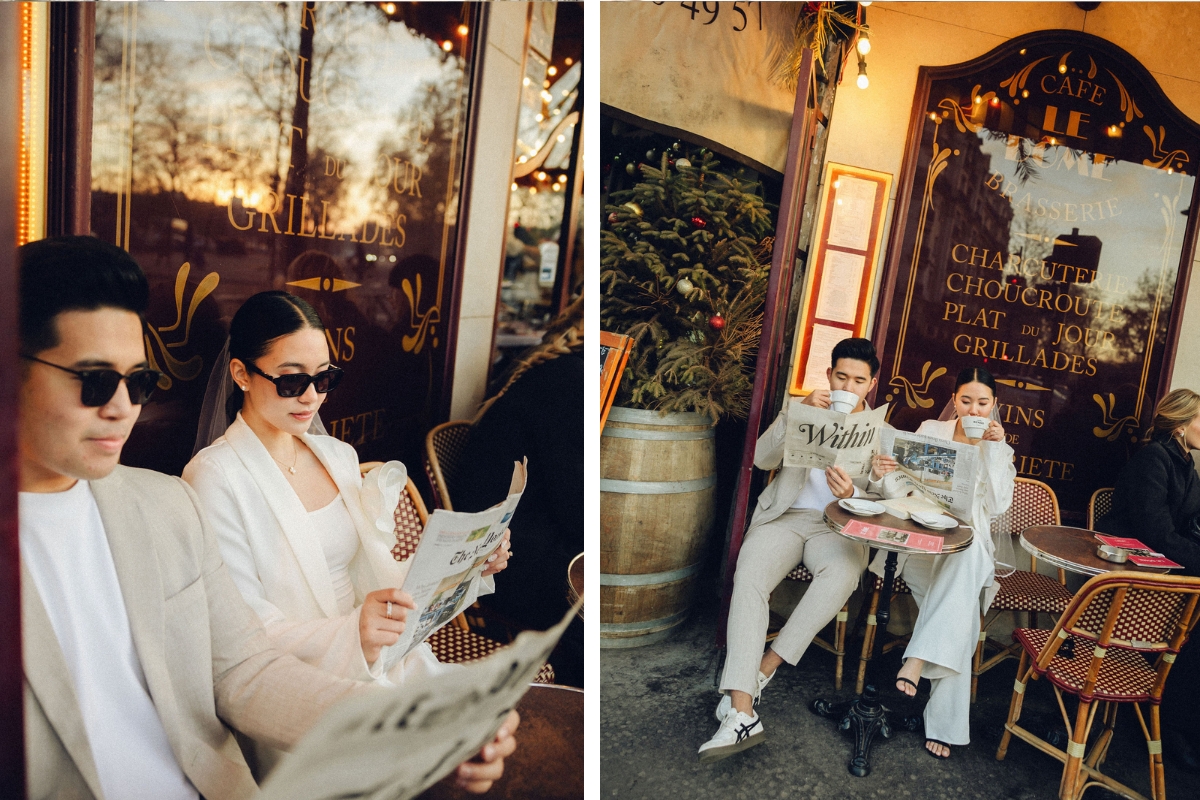 Paris Pre-Wedding Photoshoot with Eiﬀel Tower Louvre Museum Parisian Cafe Vintage Car Rooftop Night  by OneThreeOneFour on OneThreeOneFour 30