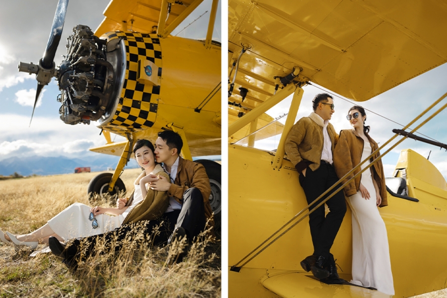 Autumn Adventure: Terry & Maggie's Unique Pre-Wedding Shoot in New Zealand with a Yellow Biplane by Fei on OneThreeOneFour 6