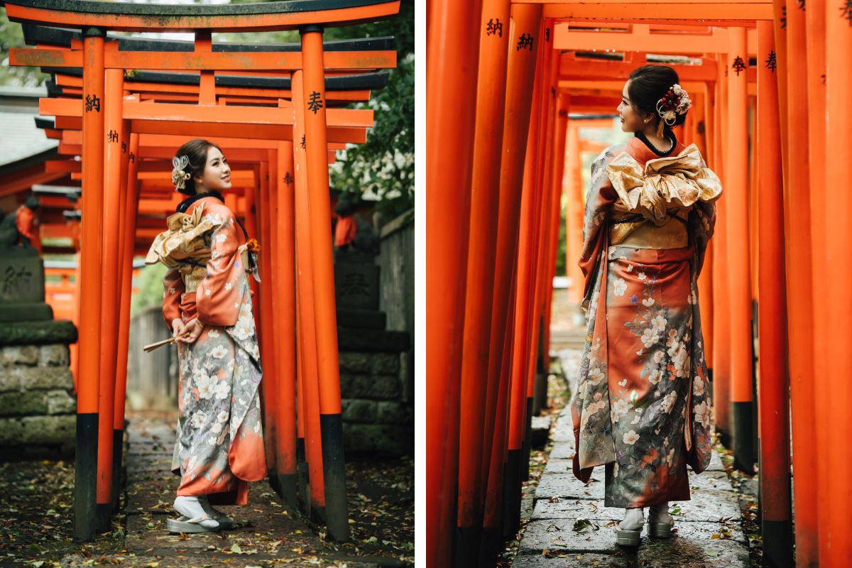 Tokyo Traditional Kimono Photoshoot at Nezu Shrine and Prewedding at Chureito Pagoda and Mount Fuji by Dahe on OneThreeOneFour 4