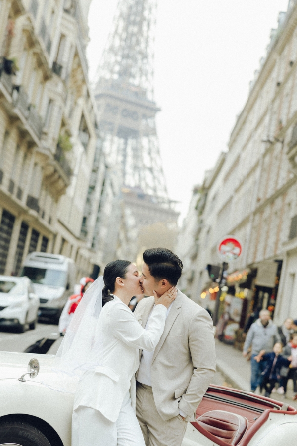 Paris Pre-Wedding Photoshoot with Eiﬀel Tower Louvre Museum Parisian Cafe Vintage Car Rooftop Night  by OneThreeOneFour on OneThreeOneFour 6