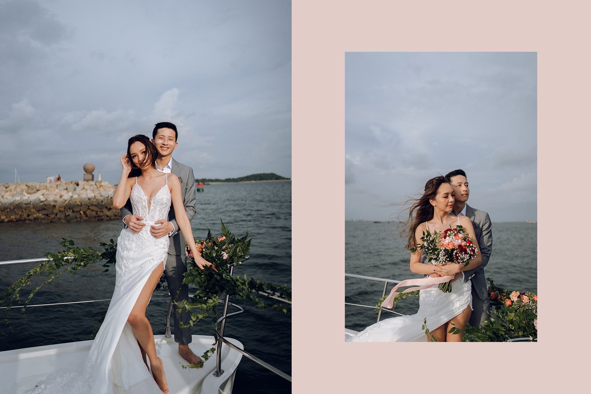 Sunset Prewedding Photoshoot On A Yacht With Romantic Floral Styling by Samantha on OneThreeOneFour 13