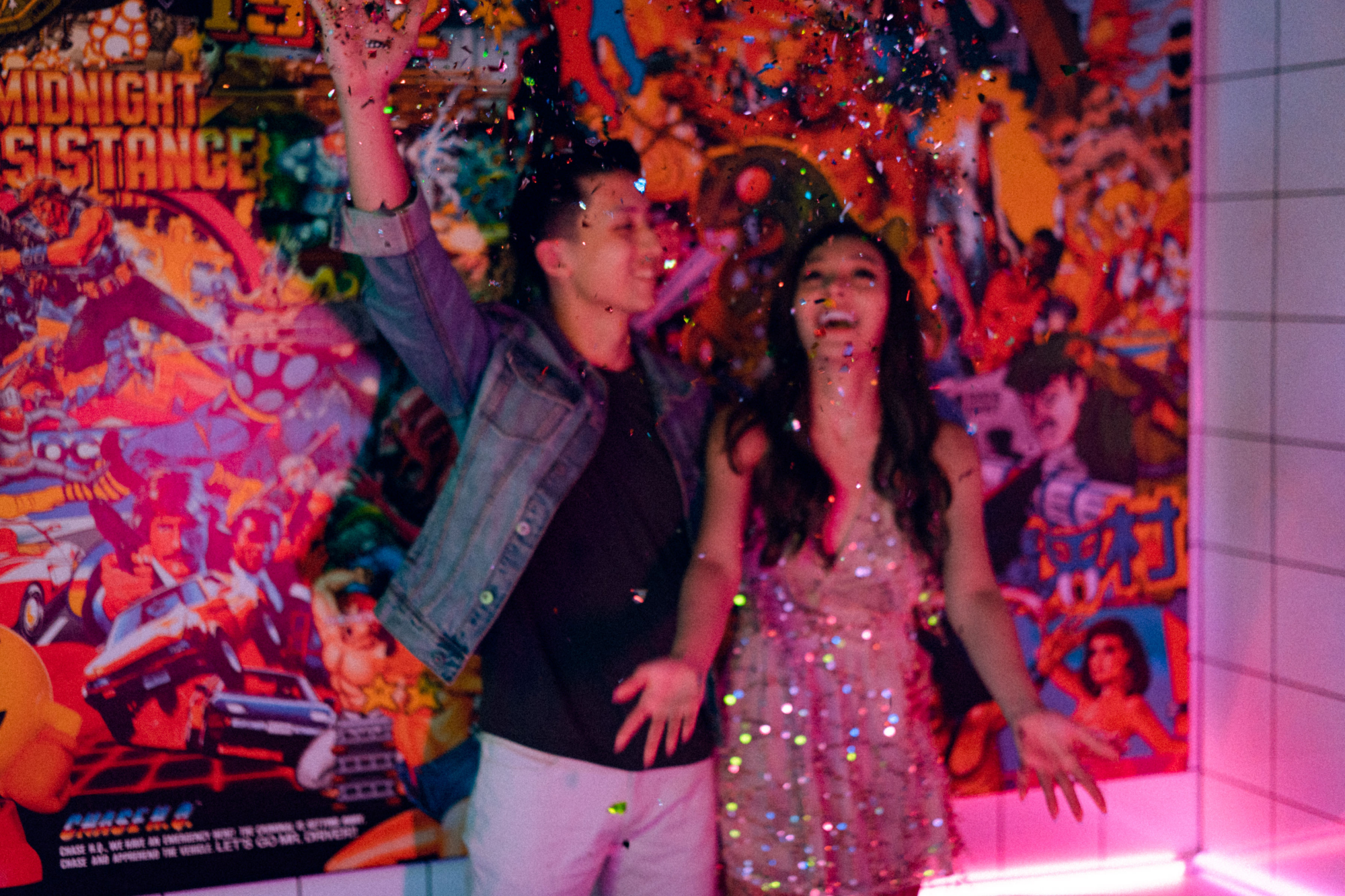 Trippy Disco Themed Casual Couple Photoshoot At A Neon Bar by Samantha on OneThreeOneFour 35