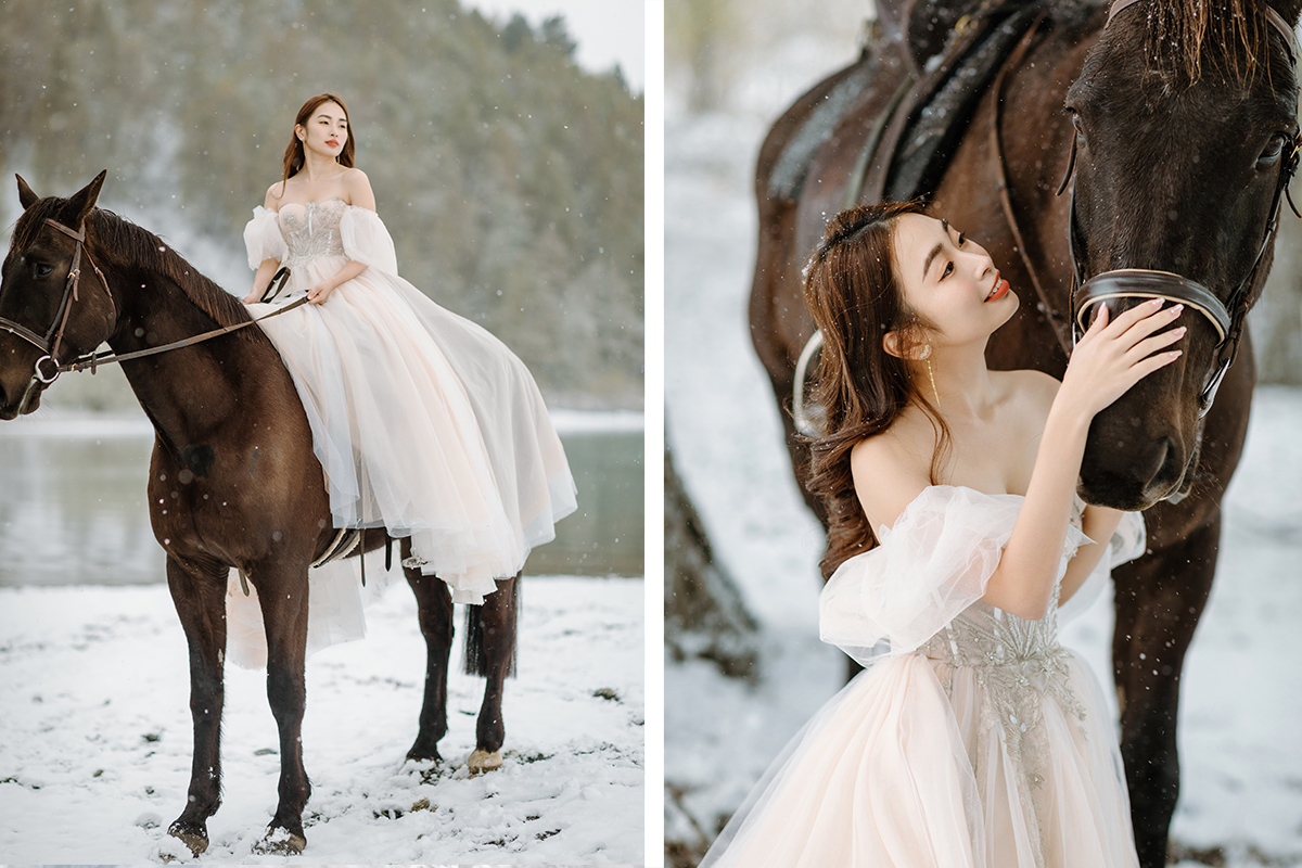 2-Day New Zealand Winter Fairytale Themed Pre-Wedding Photoshoot with Horse and Glaciers and Snow Mountains by Fei on OneThreeOneFour 15