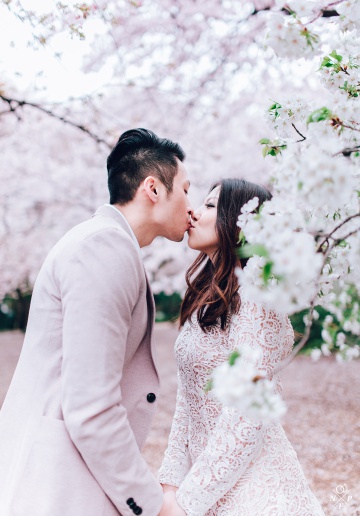 Japan Tokyo Casual Couple Honeymoon Photoshoot At Shinjuku Gyoen During Cherry Blossom Season