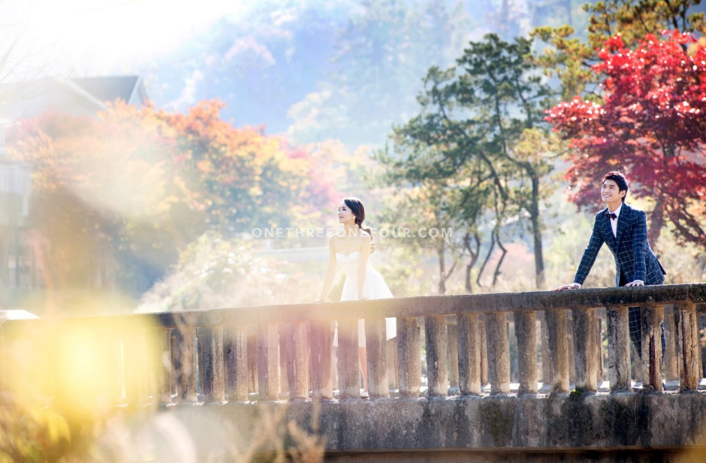 Korean Outdoor Pre-Wedding Photography in Autumn with Yellow and Red Maple Leaves by ePhoto Essay Studio on OneThreeOneFour 3