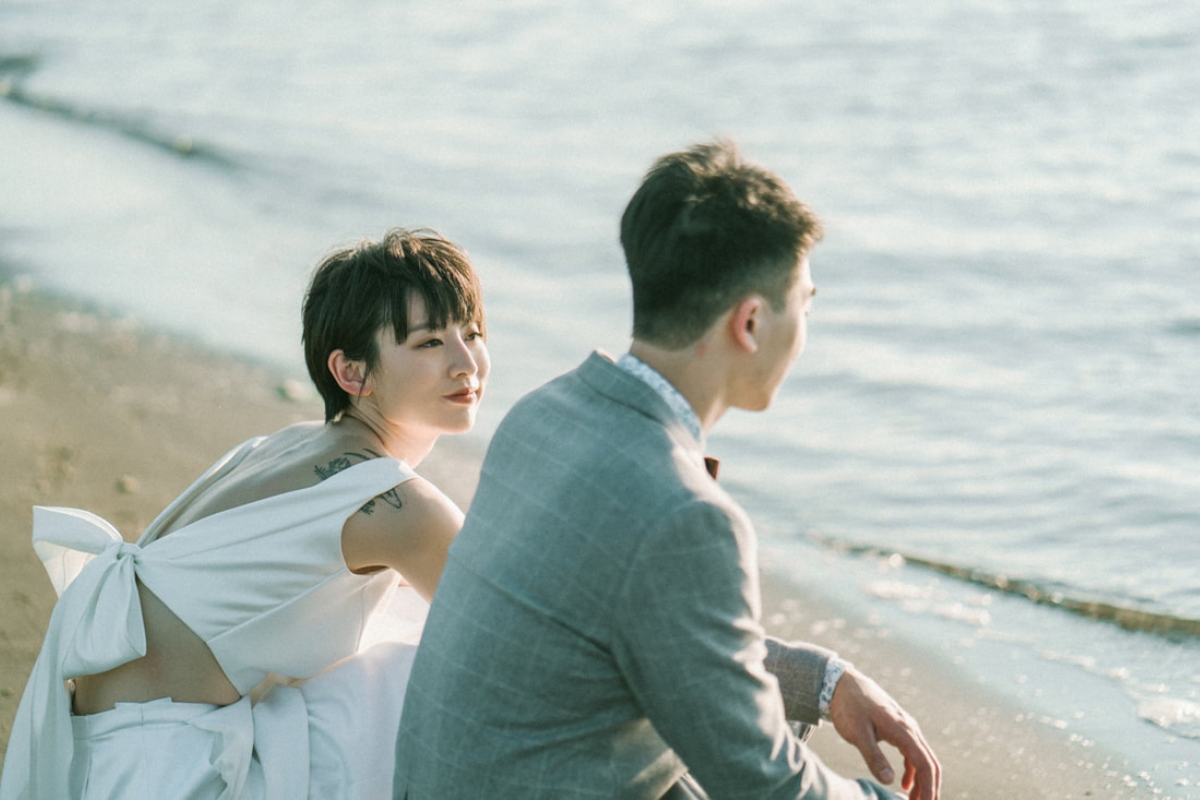 Taiwan Pre-Wedding Photoshoot Quiet Streets Storefronts Beach by  on OneThreeOneFour 16