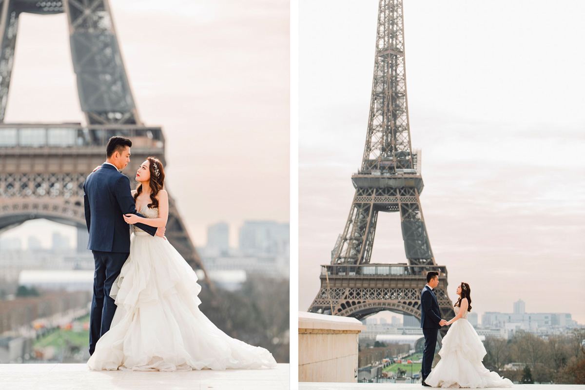 Springtime Romance: Paris Pre-Wedding Photoshoot | Eiffel Tower, Trocadero, Café, Louvre, Camoens Avenue, Bir Hakeim Bridge by Arnel on OneThreeOneFour 2