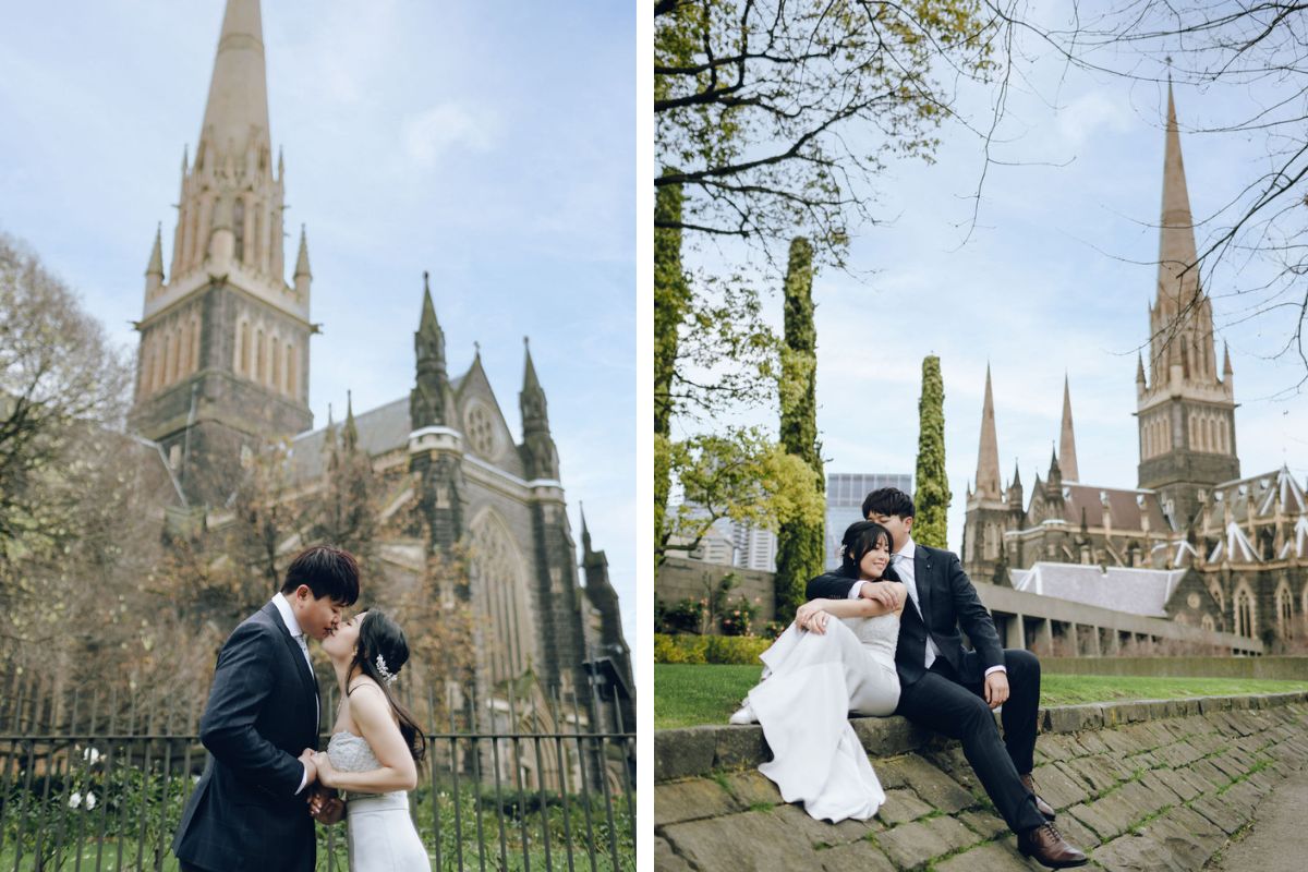 Melbourne Pre-wedding Photoshoot At St. Patrick's Cathedral, Carlton Gardens and Fitzroy Gardens In Autumn by Freddie on OneThreeOneFour 3