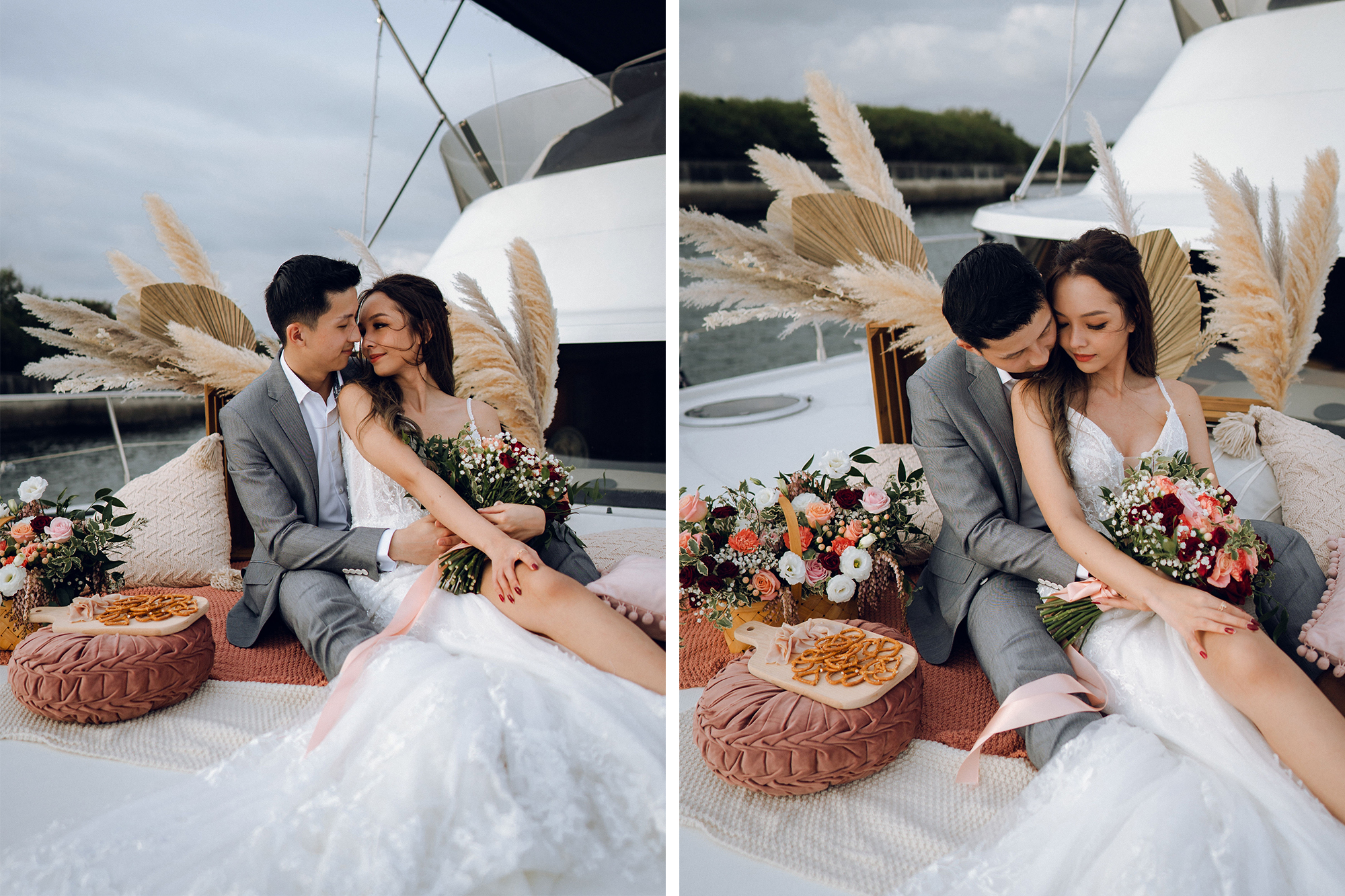 Sunset Prewedding Photoshoot On A Yacht With Romantic Floral Styling by Samantha on OneThreeOneFour 5