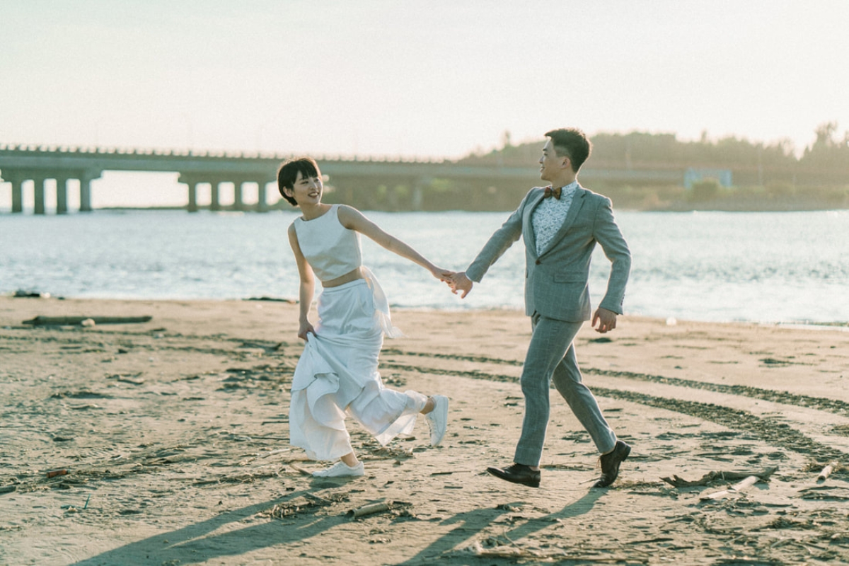 Taiwan Pre-Wedding Photoshoot Quiet Streets Storefronts Beach by  on OneThreeOneFour 26