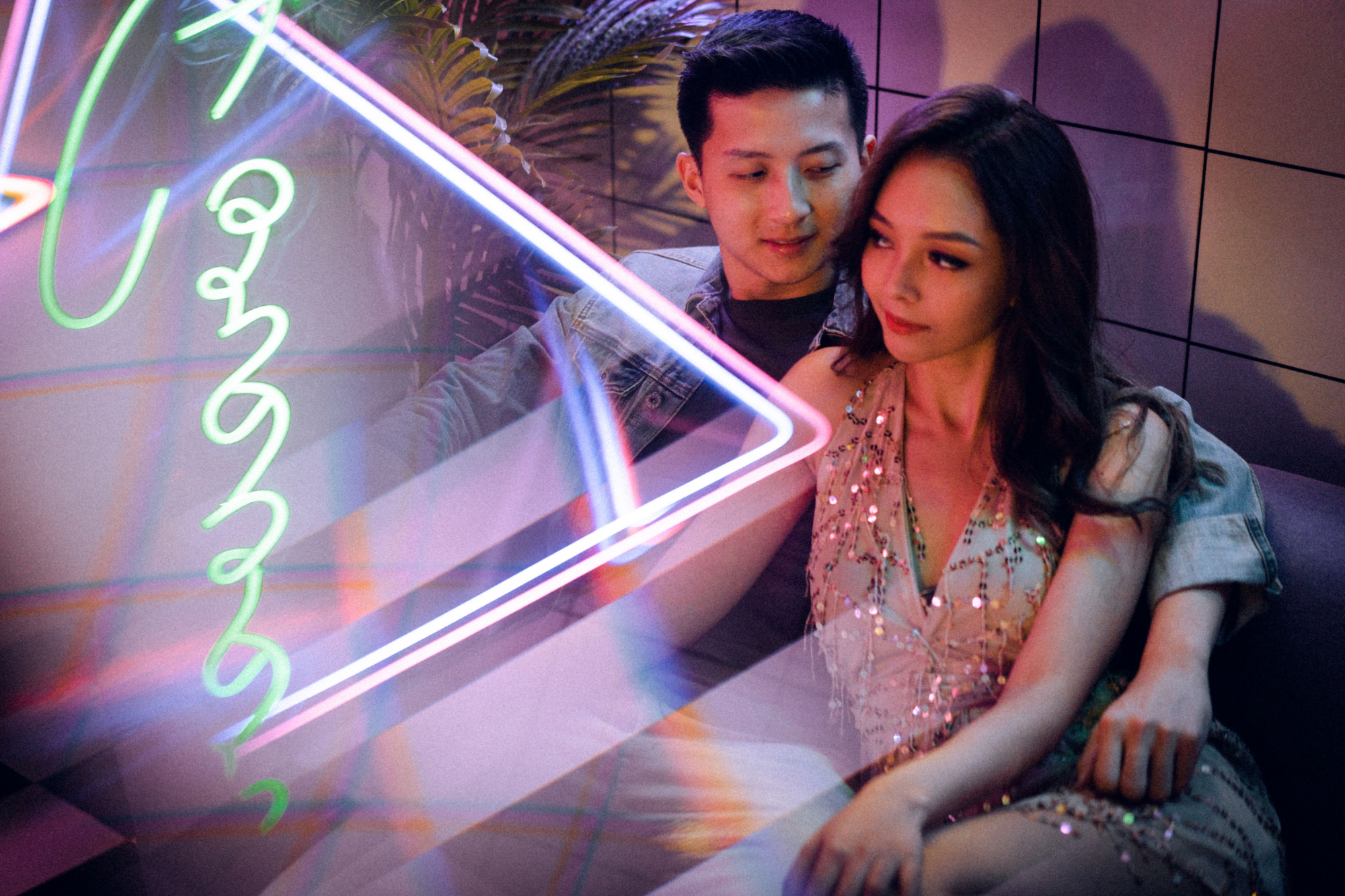 Trippy Disco Themed Casual Couple Photoshoot At A Neon Bar by Samantha on OneThreeOneFour 2