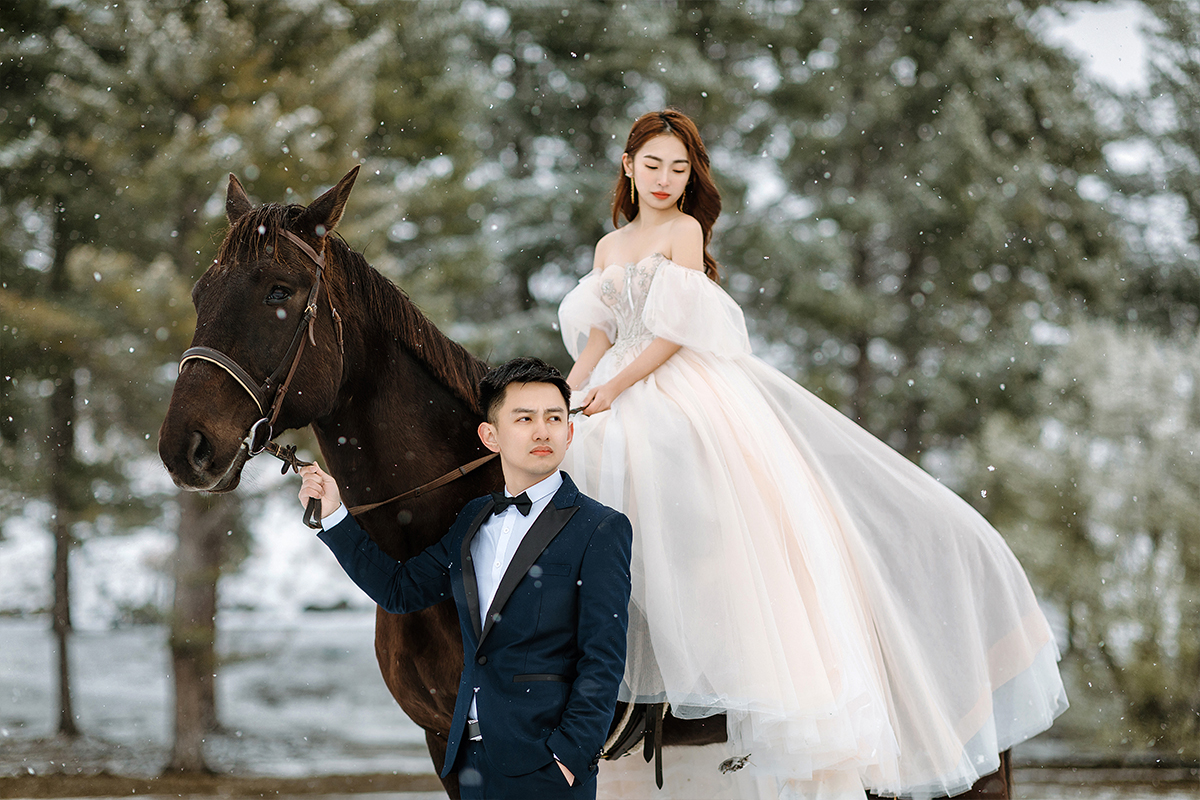 2-Day New Zealand Winter Fairytale Themed Pre-Wedding Photoshoot with Horse and Glaciers and Snow Mountains by Fei on OneThreeOneFour 14