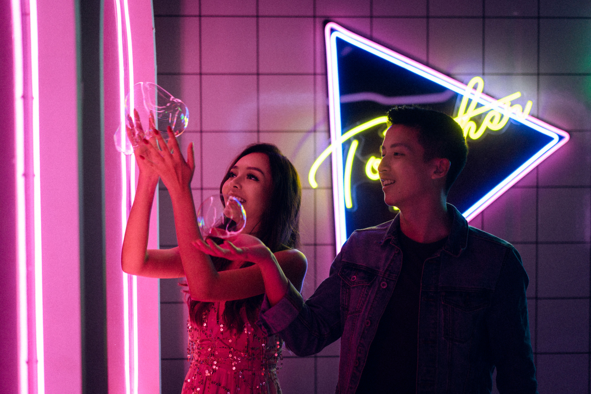Trippy Disco Themed Casual Couple Photoshoot At A Neon Bar by Samantha on OneThreeOneFour 27
