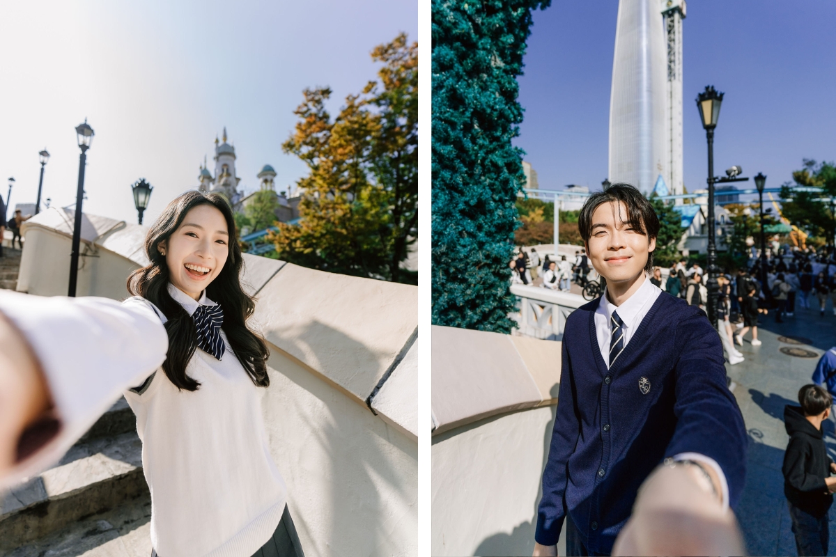 Seoul Autumn Pre-Wedding Photoshoot with Lotte World, Alpaca World, and Hongdae Streets by Jungyeol on OneThreeOneFour 6