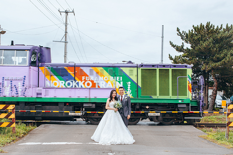 hokkaido summer wedding photoshoot railway station