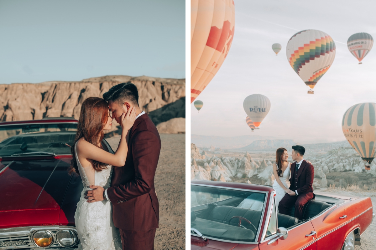 Cappadocia Pre-Wedding Photoshoot Hot Air Balloons Vintage Car Carpet Shop Mountains by Aric on OneThreeOneFour 3