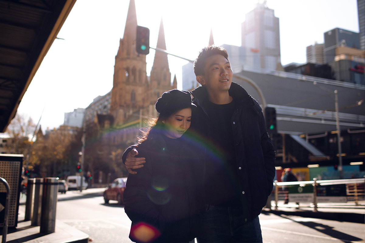 Melbourne Pre-wedding Photoshoot at St Patrick's Cathedral, Flinders Street Railway Station & Flinders Cliffs by Freddie on OneThreeOneFour 6