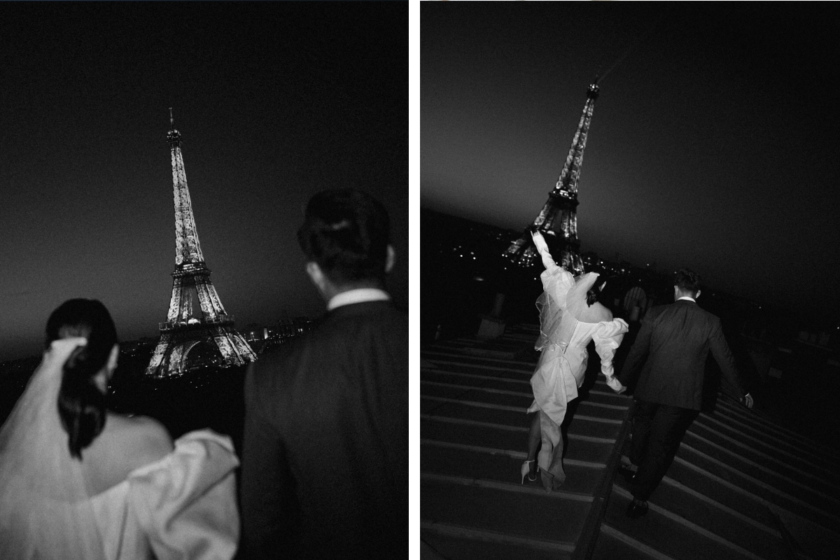 Paris Pre-Wedding Photoshoot with Eiﬀel Tower Louvre Museum Parisian Cafe Vintage Car Rooftop Night  by OneThreeOneFour on OneThreeOneFour 45