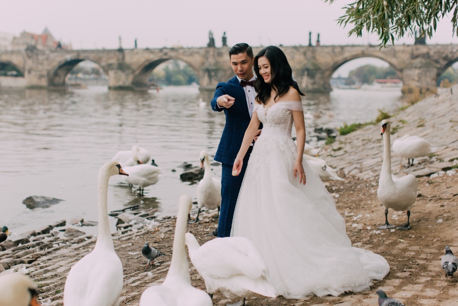 Prague Czech Republic Adventurous prewedding photography with swans, mechanical clock, at Old Town Hall by Nika on OneThreeOneFour 27