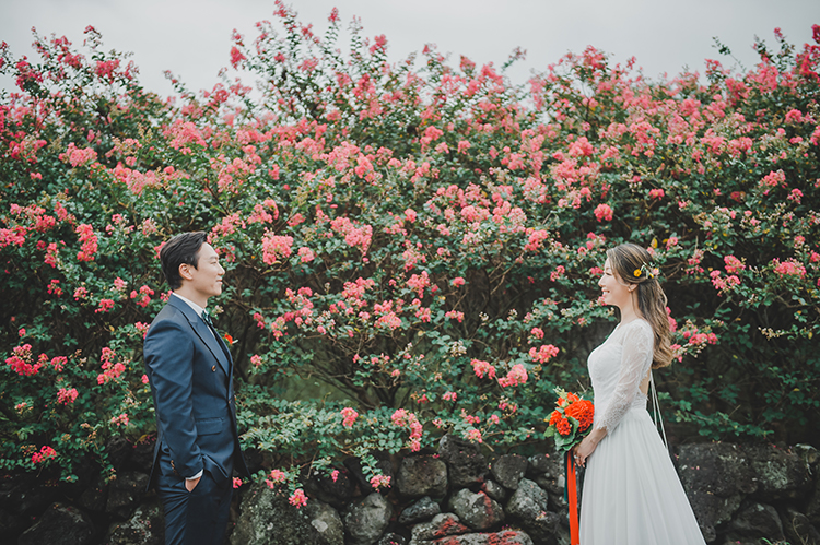 korea jeju island flower field wedding photoshoot