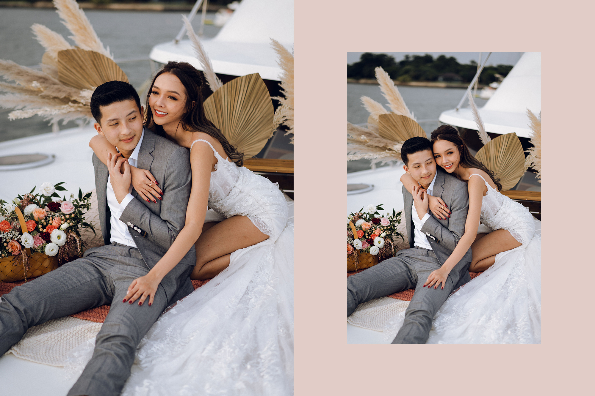 Sunset Prewedding Photoshoot On A Yacht With Romantic Floral Styling by Samantha on OneThreeOneFour 10