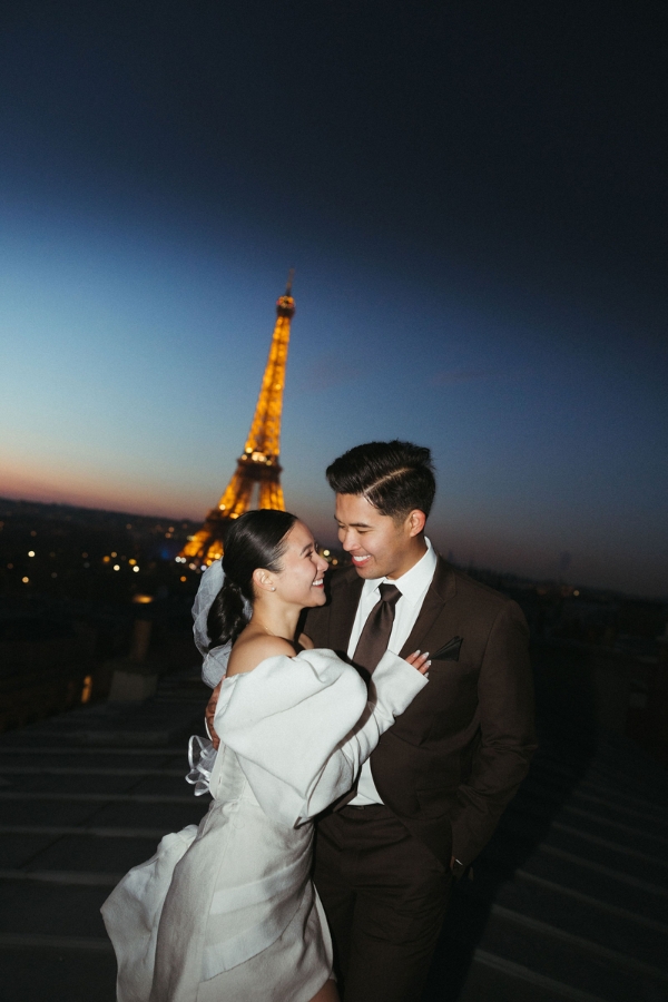 Paris Pre-Wedding Photoshoot with Eiﬀel Tower Louvre Museum Parisian Cafe Vintage Car Rooftop Night  by OneThreeOneFour on OneThreeOneFour 41