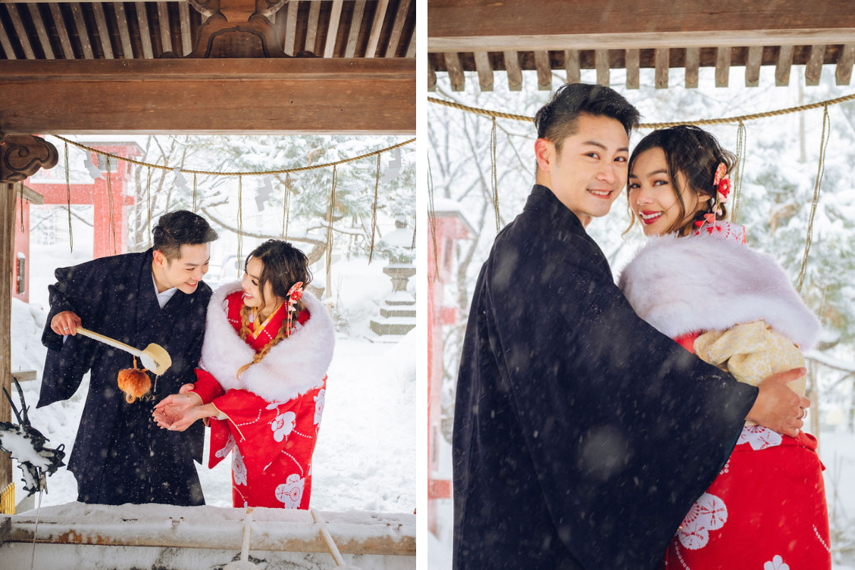 北海道街頭風格和服婚前拍攝在冬季於商店街和弥彦神社进行 by Kuma on OneThreeOneFour 17