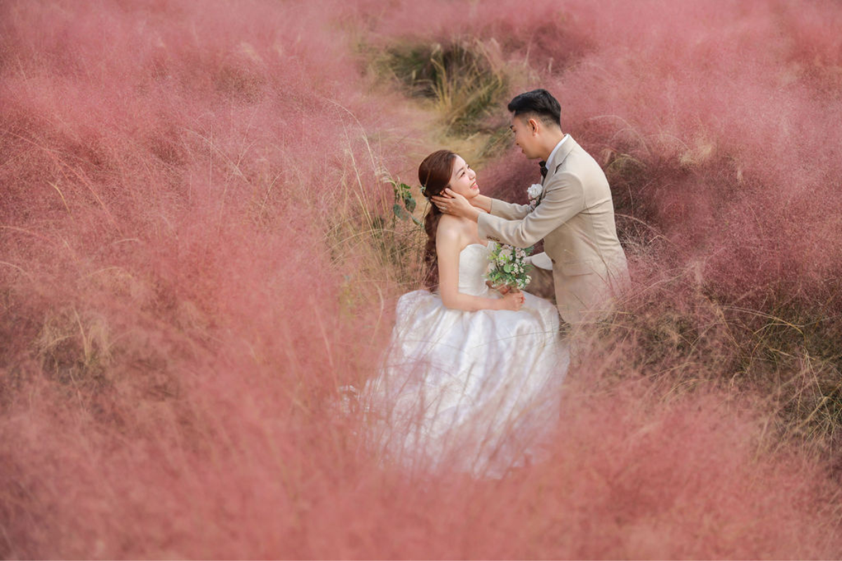 濟州秋季婚前拍攝：在濟州莊園布朗克、粉紅穆利花園和森林之路 by Byunghyun on OneThreeOneFour 3