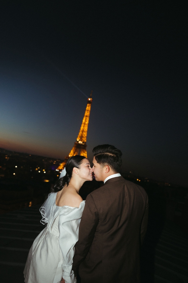 Paris Pre-Wedding Photoshoot with Eiﬀel Tower Louvre Museum Parisian Cafe Vintage Car Rooftop Night  by OneThreeOneFour on OneThreeOneFour 47