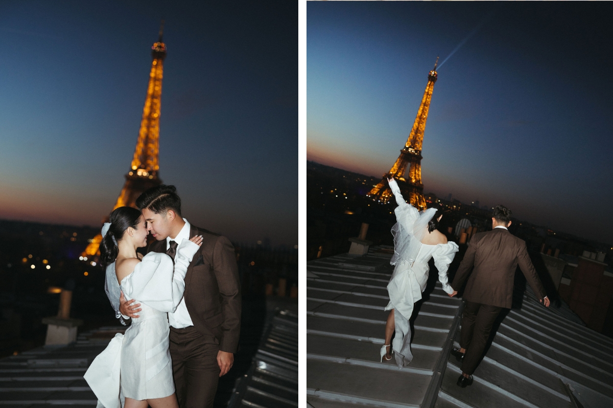 Paris Pre-Wedding Photoshoot with Eiﬀel Tower Louvre Museum Parisian Cafe Vintage Car Rooftop Night  by OneThreeOneFour on OneThreeOneFour 38