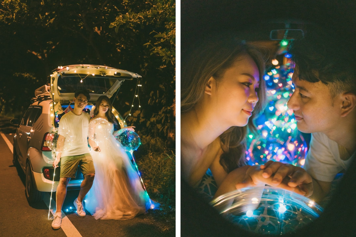 Taiwan Pre-Wedding Photoshoot Green Fields Silvergrass Sea Car Fairy Lights by  on OneThreeOneFour 24