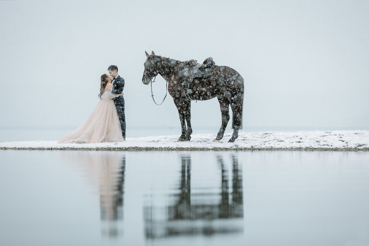 2-Day New Zealand Winter Fairytale Themed Pre-Wedding Photoshoot with Horse and Glaciers and Snow Mountains by Fei on OneThreeOneFour 18