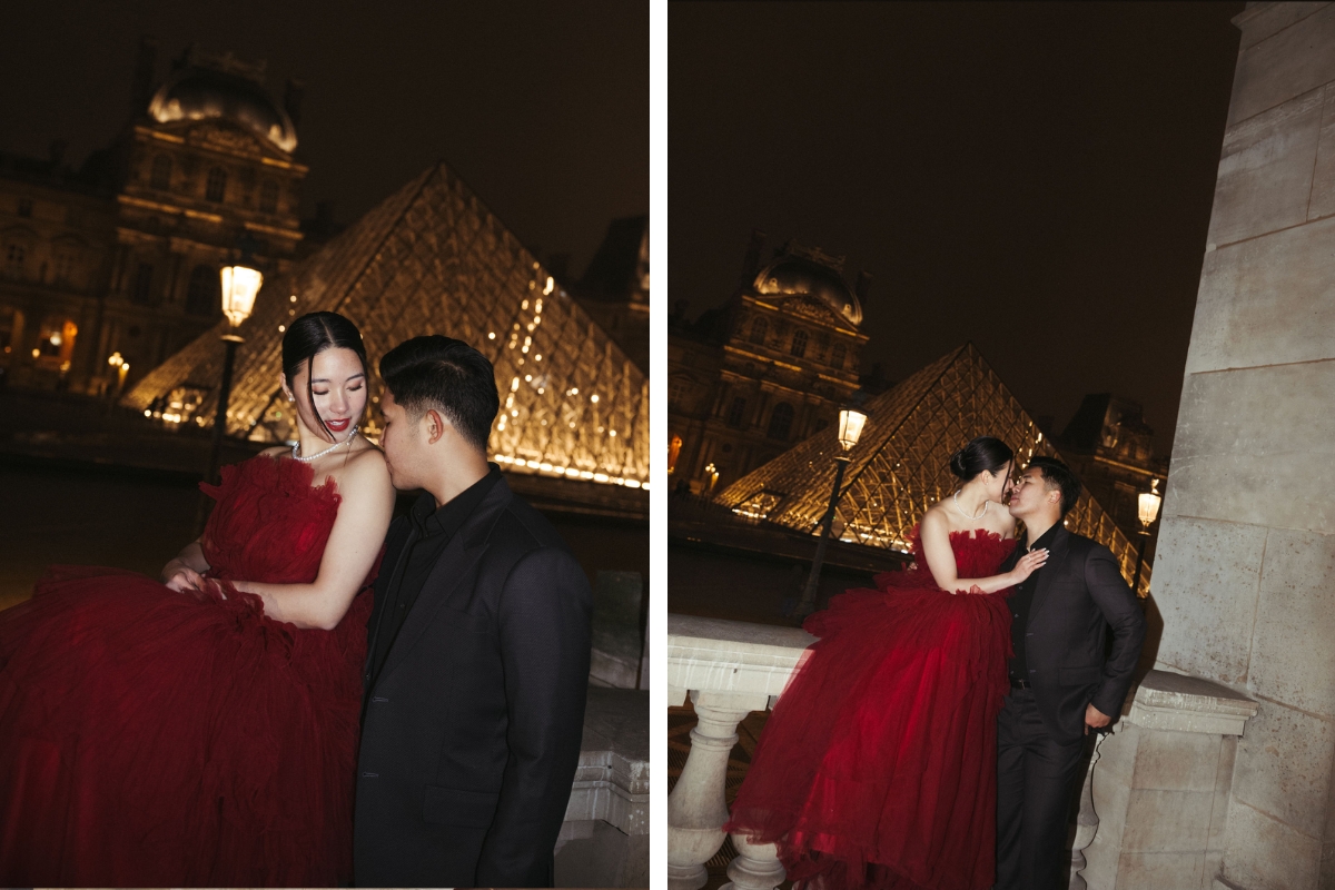 Paris Pre-Wedding Photoshoot with Eiﬀel Tower Louvre Museum Parisian Cafe Vintage Car Rooftop Night  by OneThreeOneFour on OneThreeOneFour 73