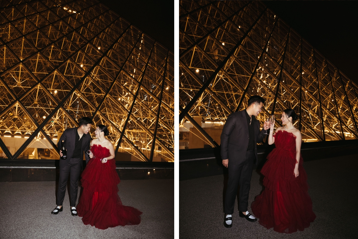 Paris Pre-Wedding Photoshoot with Eiﬀel Tower Louvre Museum Parisian Cafe Vintage Car Rooftop Night  by OneThreeOneFour on OneThreeOneFour 70