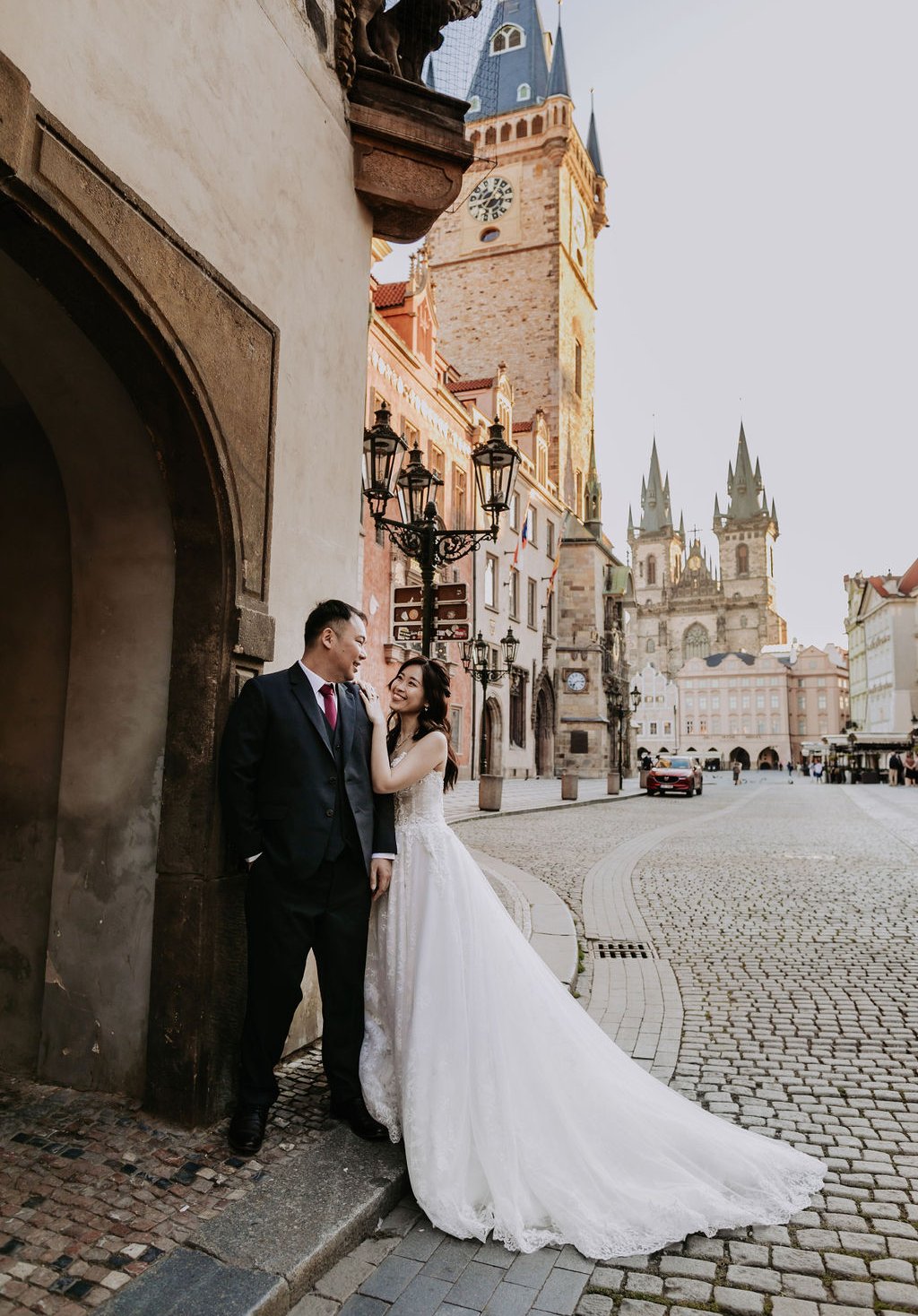 Prague prewedding photoshoot at St Vitus Cathedral, Charles Bridge, Vltava Riverside and Old Town Square Astronomical Clock