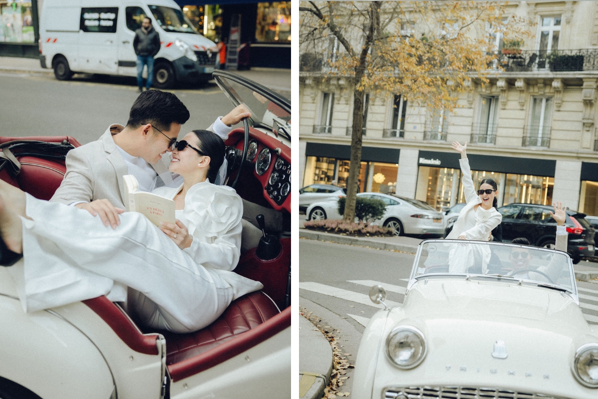 Paris Pre-Wedding Photoshoot with Eiﬀel Tower Louvre Museum Parisian Cafe Vintage Car Rooftop Night  by OneThreeOneFour on OneThreeOneFour 15