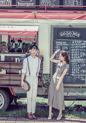 Taiwan Casual Unorthodox Modern Prewedding Photoshoot near Food Truck and Fields