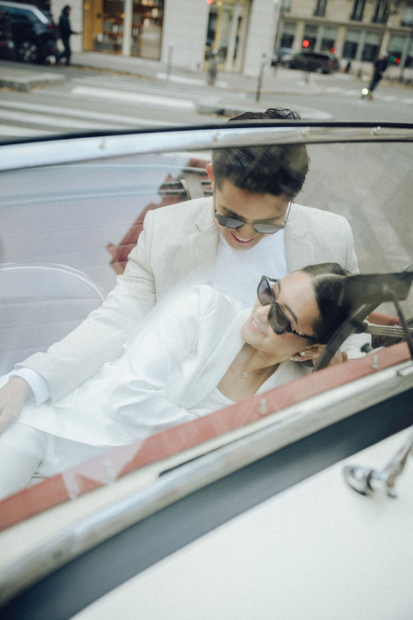 Paris Pre-Wedding Photoshoot with Eiﬀel Tower Louvre Museum Parisian Cafe Vintage Car Rooftop Night  by OneThreeOneFour on OneThreeOneFour 12