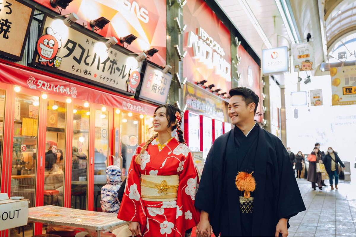 Hokkaido Street Style Kimono Prewedding Photoshoot At Shopping Street And Iyahiko shrine In Winter by Kuma on OneThreeOneFour 0