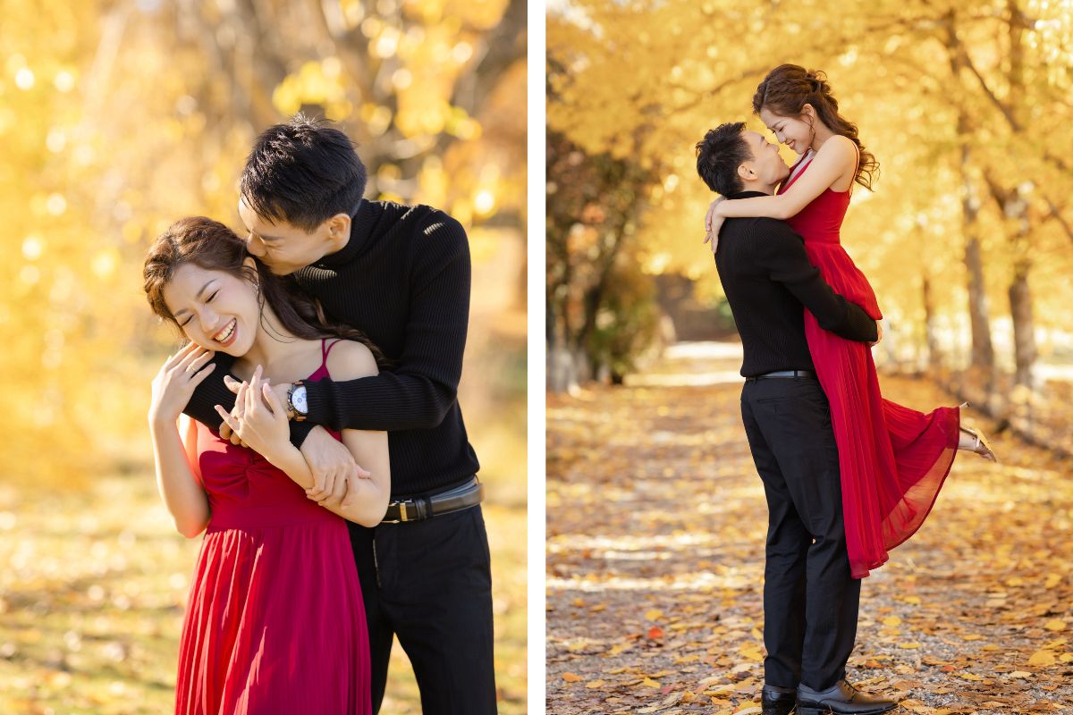 New Zealand Autumn Golden Foliage Peak Pebbled Lake Pre-Wedding Photoshoot  by Fei on OneThreeOneFour 14