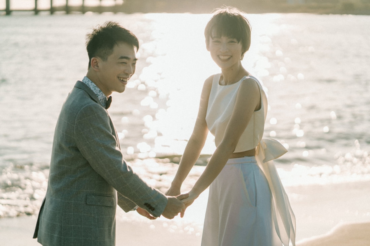 Taiwan Pre-Wedding Photoshoot Quiet Streets Storefronts Beach by  on OneThreeOneFour 11