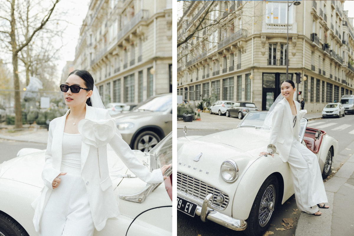 Paris Pre-Wedding Photoshoot with Eiﬀel Tower Louvre Museum Parisian Cafe Vintage Car Rooftop Night  by OneThreeOneFour on OneThreeOneFour 2