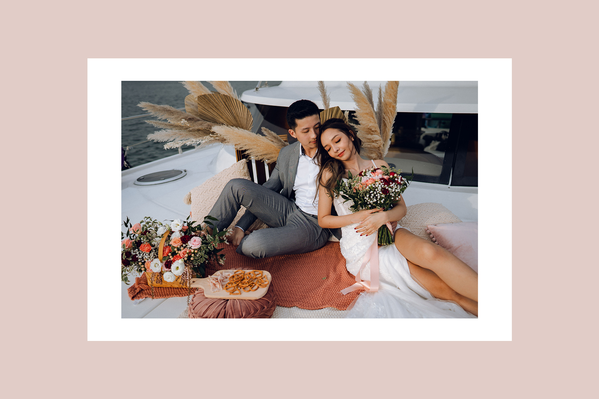 Sunset Prewedding Photoshoot On A Yacht With Romantic Floral Styling by Samantha on OneThreeOneFour 9