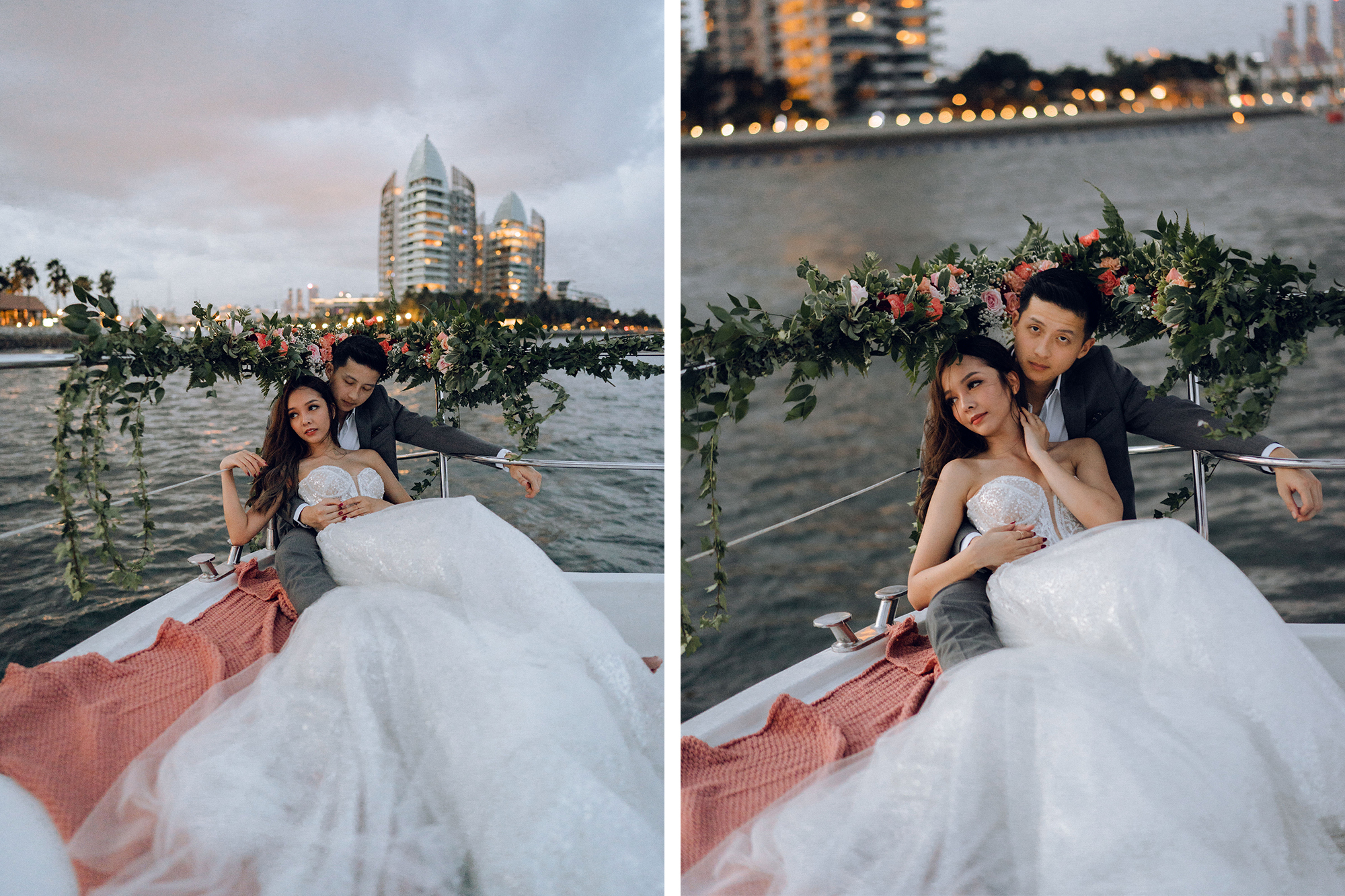 Sunset Prewedding Photoshoot On A Yacht With Romantic Floral Styling by Samantha on OneThreeOneFour 28
