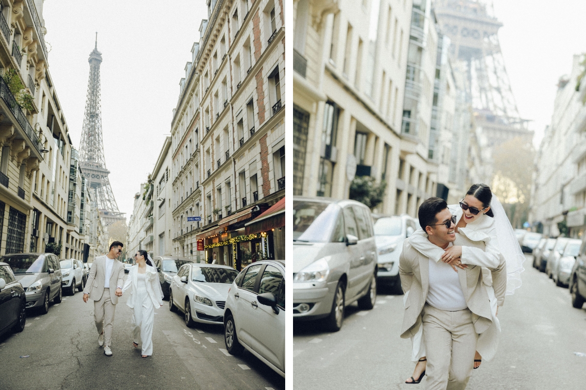 Paris Pre-Wedding Photoshoot with Eiﬀel Tower Louvre Museum Parisian Cafe Vintage Car Rooftop Night  by OneThreeOneFour on OneThreeOneFour 8