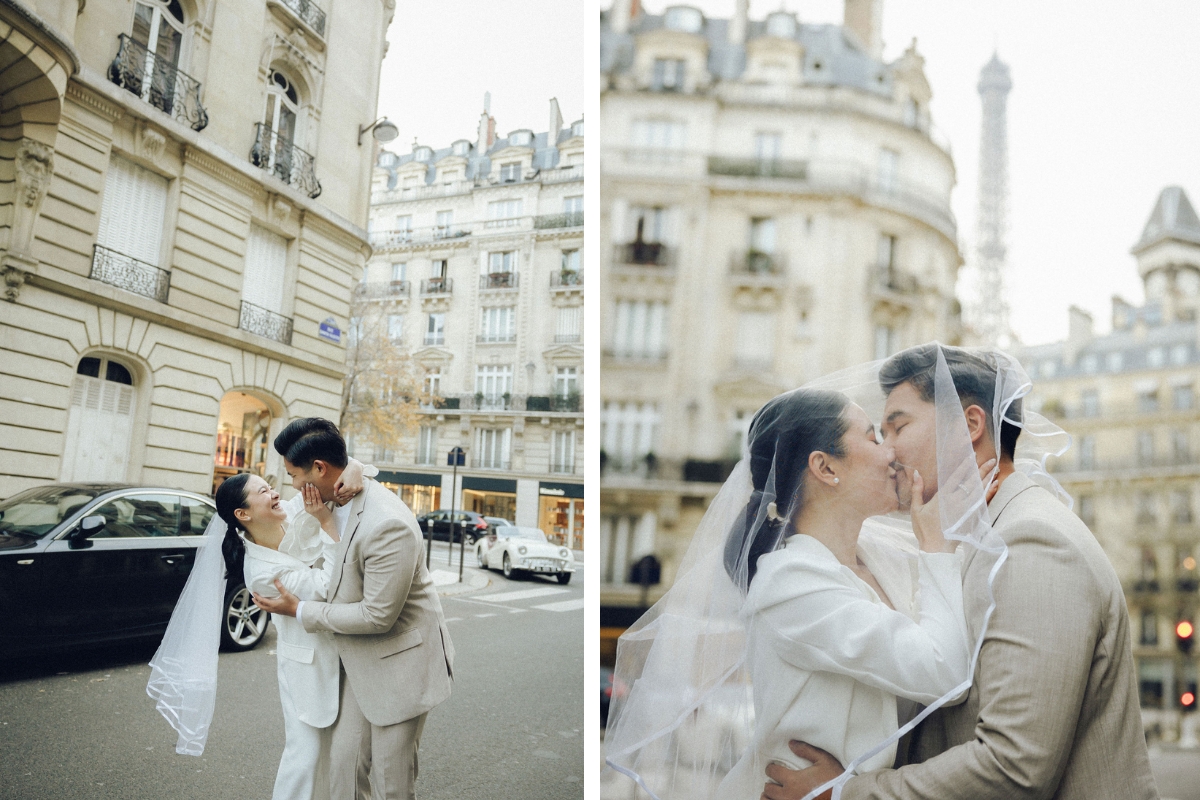 Paris Pre-Wedding Photoshoot with Eiﬀel Tower Louvre Museum Parisian Cafe Vintage Car Rooftop Night  by OneThreeOneFour on OneThreeOneFour 20